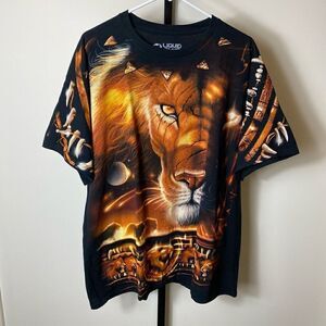 Liquid Blue Men's AOP 2018 Exotic Wild Life Tribal Lion T-shirt Black XL